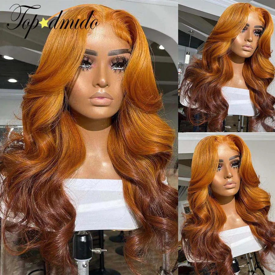 TOPODMIDO Ombre Ginger Brown Color Lace Front Wigs With Middle Part Peruvian